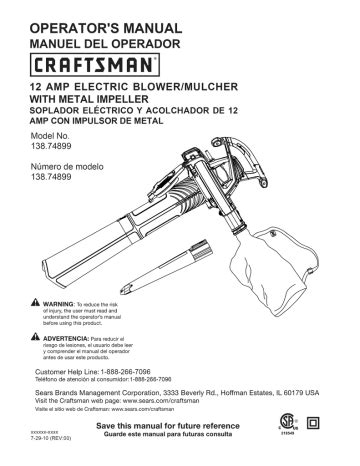Craftsman 138.74899 Operator`s manual | Manualzz