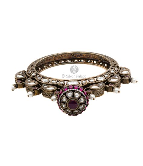 Oxidised Silver Peacock Kada Featuring With Rubies And Emeralds ...