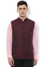 Buy Men Maroon Solid Party Nehru Jacket Online - 658299 | Van Heusen