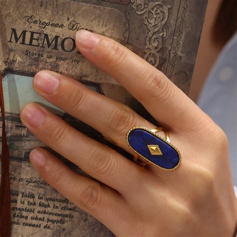 Regal Ember Ring – Gold & Navy Oval Statement Ring | Svarn Jewels