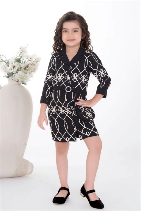 Black Geometric Embroidered Bodycon Dress For Girls – Lagorii Kids