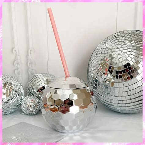 Disco Ball Party Cocktail Tumbler In Silver ©Beach Bikini