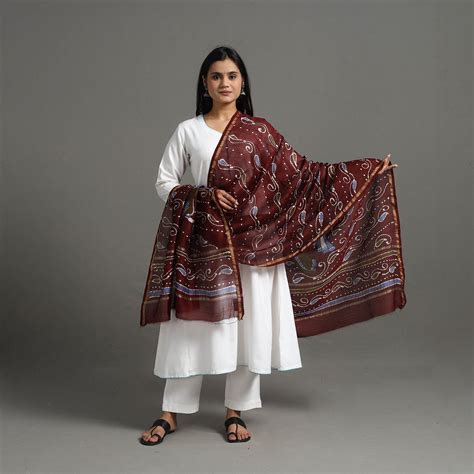 Handloom Chanderi Silk Hand Batik Printed Dupatta