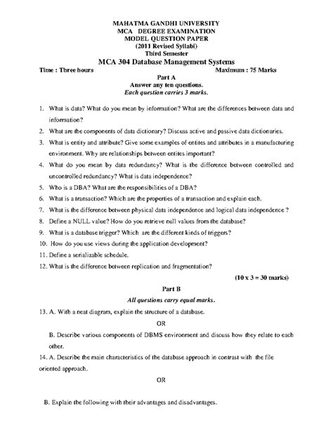 MCA-304-DBMS Model Qn - Use for DBMS RECORD - MAHATMA GANDHI UNIVERSITY ...