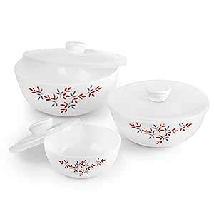 Buy CELLO Opalware Twilight Floral Mixing Bowl Set with Lids, Set of 3 ...