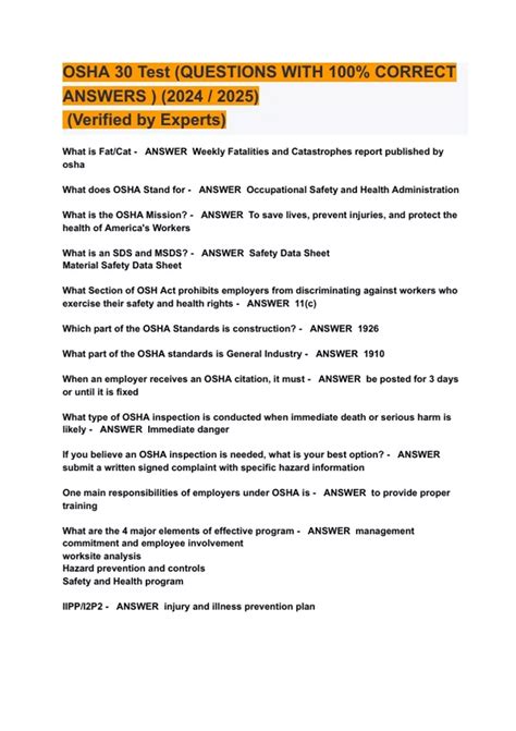Image result for OSHA Test Answers For