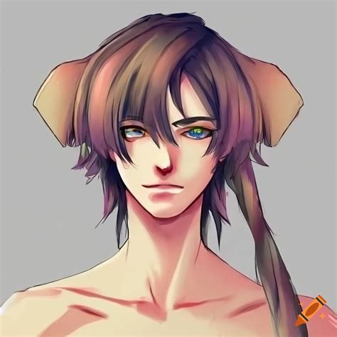 Anime hybrid human male with dog ears and tail on Craiyon