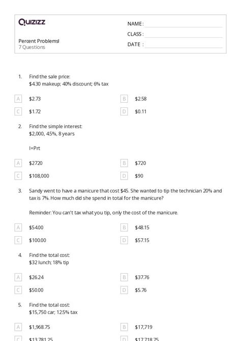 50+ Percent Problems worksheets for 5th Class on Quizizz | Free & Printable