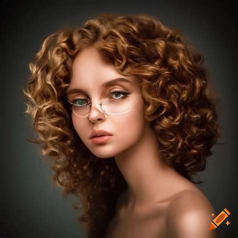 Young woman with curly long dark hair on Craiyon