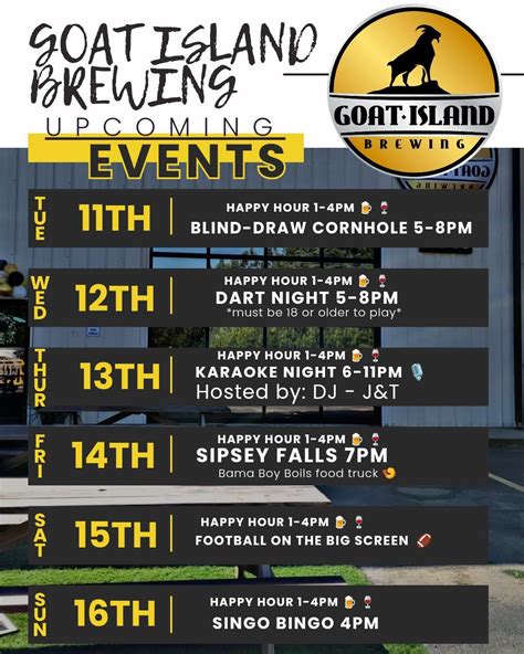 Events at Goat Island 11/11-11/16, 1646 John Cooper Drive, Cullman, AL ...
