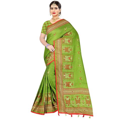 Pretty Green Coloured Festive Wear Printed Cotton Jute Saree