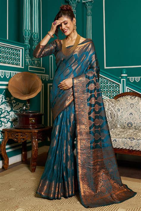 Desirable Rama Soft Banarasi Silk Saree With Most Stunning B