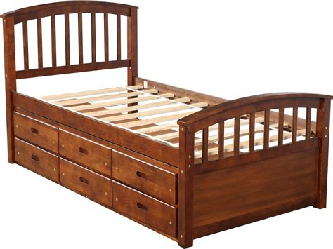 Buy Wood Twin Bed with Storage Platform Bed with 6 Drawers and ...