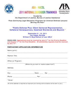 Fillable Online americanbar ABA-NACDL 2011 National Defender Training ...