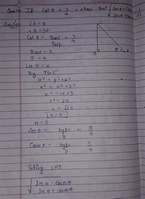 If cot theta is equal to 3 / 4 prove that under root sec theta minus ...