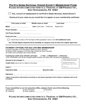 Fillable Online PHI ETA SIGMA NATIONAL HONOR SOCIETY MEMBERSHIP FORM ...