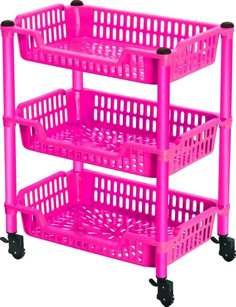 MAGICBOX Storage Wheel Trolley 3 Tier Plastic Bathroom Kitchen Storage ...