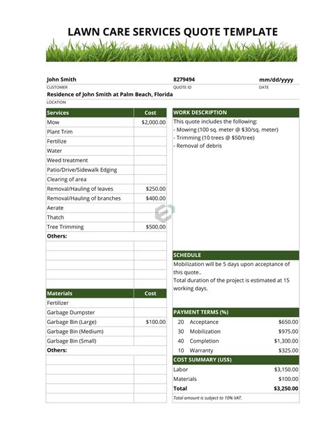 √ Lawn Care Estimate Template