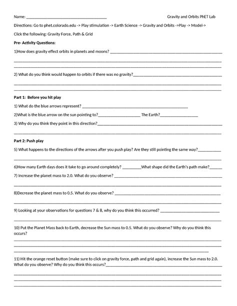 PhET Lab: Exploring Gravity & Orbits (Earth Science) - Studocu