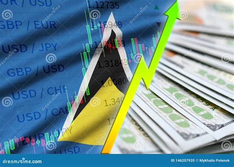Saint Lucia Flag and Chart Growing US Dollar Position with a Fan of Dollar Bills Stock ...