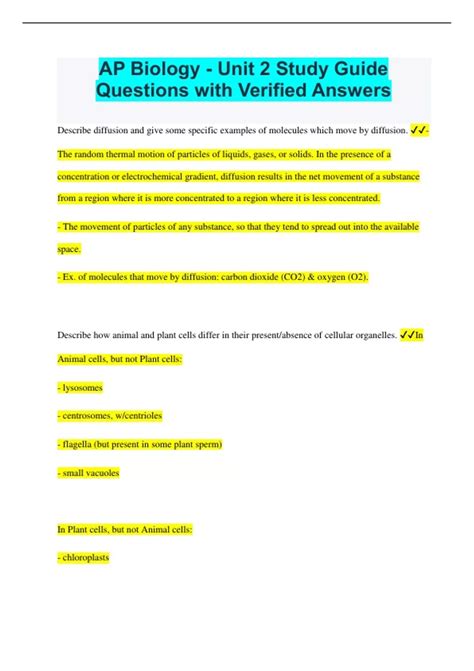 AP Biology - Unit 2 Study Guide Questions with Verified Answers - AP ...