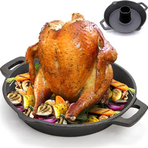 Acshio Cast Iron Chicken Roaster, Beer Can Chicken Holder Turkey Fryer ...
