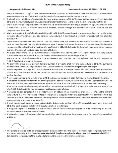 Assignment 2 HT CHE F241 - HEAT TRANSFER (CHE F241) Assignment – 2 ...