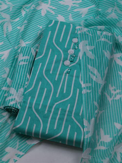 Printed Cotton Blend Unstitched Suit With Dupatta – mbz.in