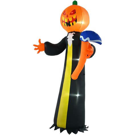10ft Inflatable Halloween Pumpkin Head Ghost with Hammer, Blow Up LED ...