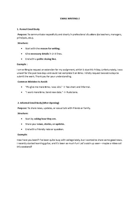 Email Writing Guide: Formal, Informal, & Job Apps - Studocu