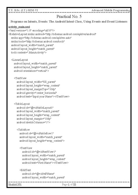 T.Y. B.Sc. (I.T.) Advanced Mobile Programming Practical Files - Studocu