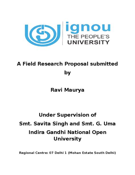 Draft Research Project - A Field Research Proposal submitted by Ravi ...