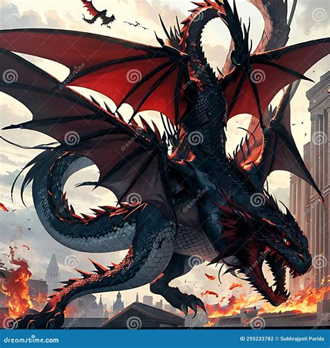 AI Generated Illustration of a Dragon Flying and Breathing Fire Stock ...