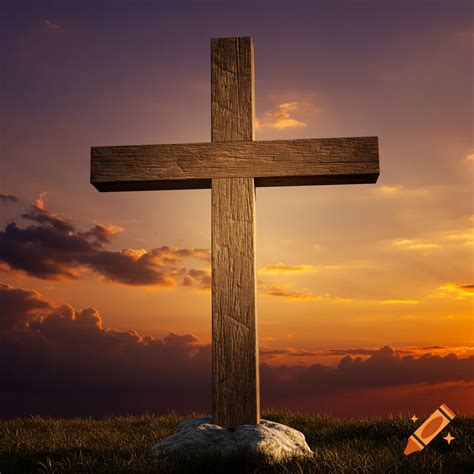 Children praying around a cross on a hill at sunset. on Craiyon