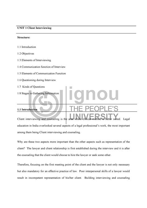 Client interviewing and consulting (Practical training) - UNIT 1 Client ...