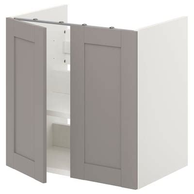 ENHET bs cb f wb w shlf/doors, white/grey frame, 60x42x60 cm (235/8x161 ...