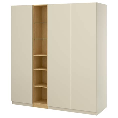 PAX / FORSAND wardrobe combination, grey-beige grey-beige/oak effect ...