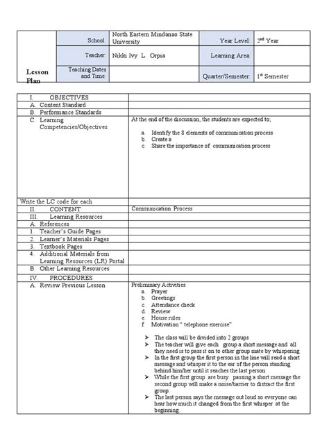 Communication Lesson Plan 的图像结果