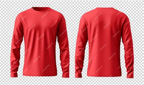 Premium PSD | Long sleeve plain red tshirt design with front and back view