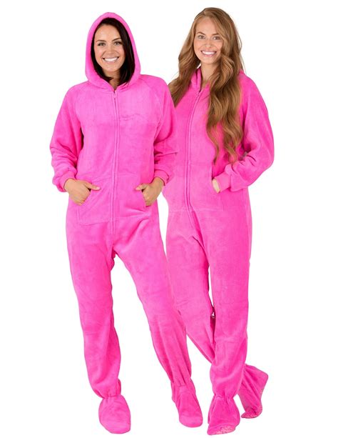 Footed Pajamas - Footed Pajamas - Perfect Pink Adult Hoodie Chenille ...