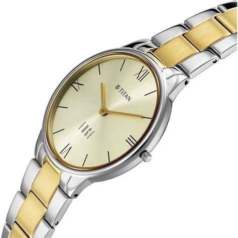 Buy Online Titan Edge Gleam Quartz Analog Champagne Dial Two Toned ...