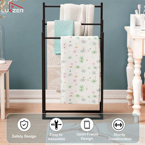 Lukzer Freestanding Sturdy Metal 3-Bar Towel Hanging Stand (MGS-007/Bl