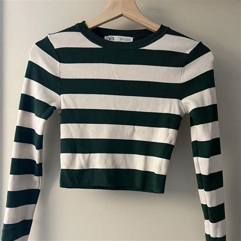 Zara Women's Green and White Shirt | Depop