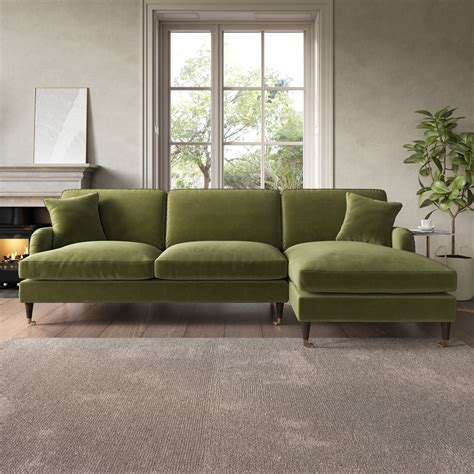 Olive Green Velvet Right Hand 4 Seater Corner Sofa - Payton - Furniture123
