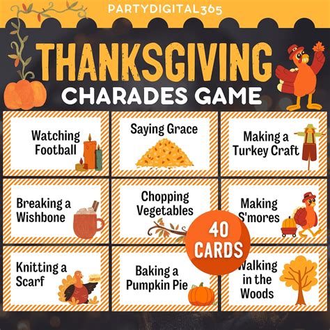 Thanksgiving Charades & Pictionary Game Cards | Thanksgiving Charades ...