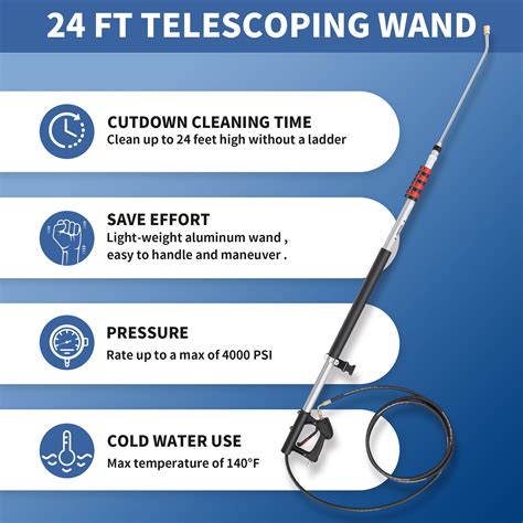 24 FT Pressure Washer Telescoping Wand - High Pressure Washer Wand Included Power Washer ...