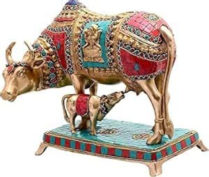 Buy Mearch Brasso Brass Cow Kamdhenu Cow and Calf Brass Sculpture ...