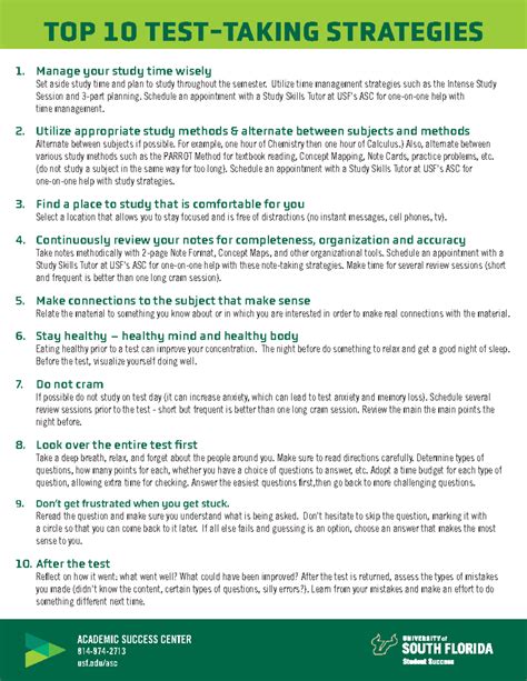 10 test taking strategies - ACADEMIC SUCCESS CENTER 814-974- usf/asc 1 ...