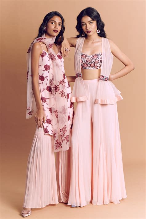 Navy Blue Rose Embroidered Bralet With Godet Pant And Rose Embroidered ...