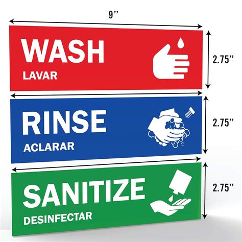 Buy Wash Rinse Sanitize Sink Labels - Ideal Handwashing Signs for 3 ...